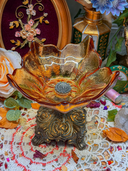 Amber flower pedestal ashtray✨