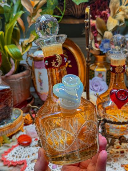 Lovers moon and sun Carnival Cut glass double bong set with cast brass phoenix caddy and add ons (RARE)✨🌛🌞