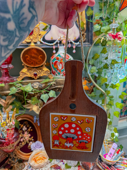 70s wooden/porcelain wall hanging art/cheese board✨