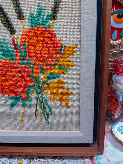 Wooden framed 70s needlepoint art✨