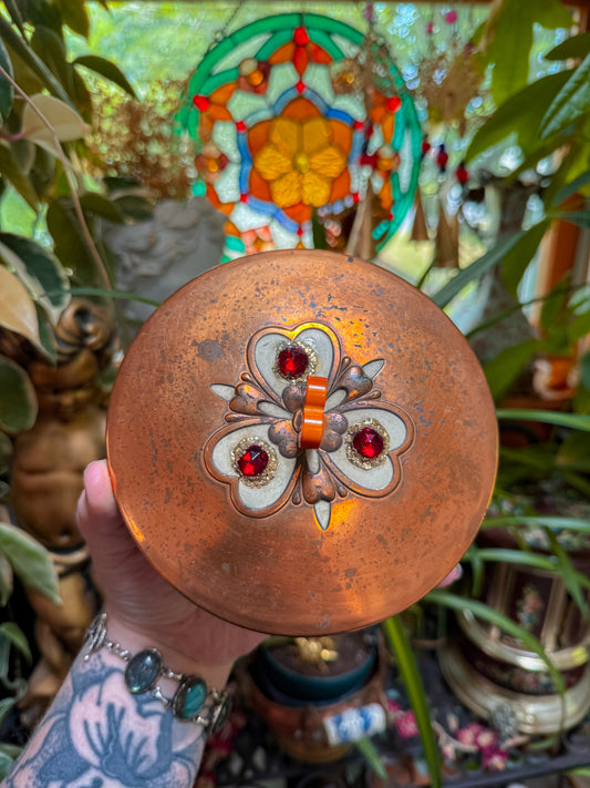 Copper and glass jeweled heart lidded stash✨