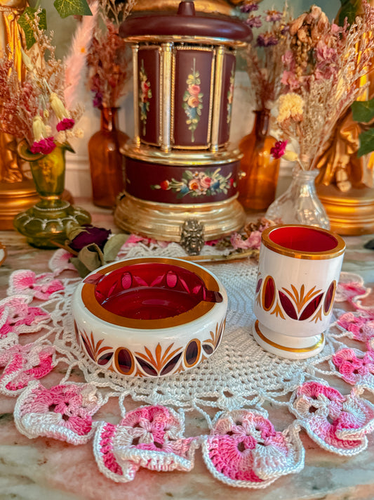 Bohemian 24k cased glass ashtray plus joint holder✨