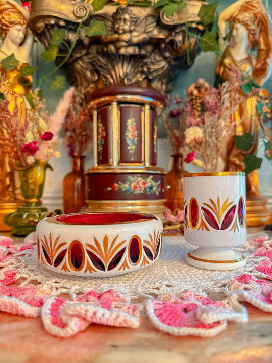 Bohemian 24k cased glass ashtray plus joint holder✨